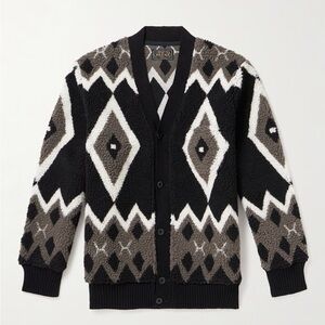 NWT Mr. Porter Beams Plus Boa Ribbed Knit-Trimmed Jacquard Men’s Medium Black